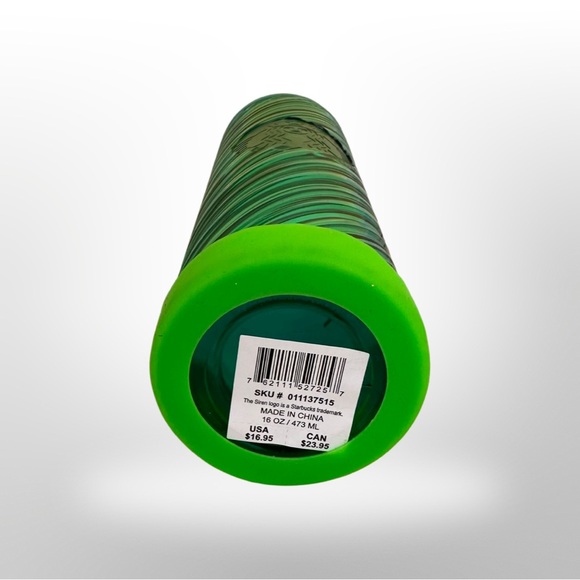 💚 Starbucks 2022 Holiday Candy Cane Swirl Tumbler with Lime Green Bumper NEW - Picture 5 of 12